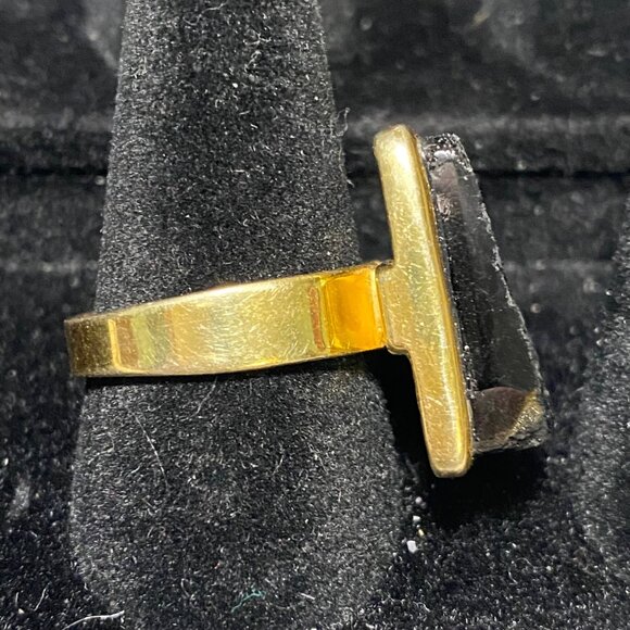 Ring Raw Possibly Obsidian Size 9 Rectangle Gold Over Sterling Silver 925 ISJ - Picture 3 of 14